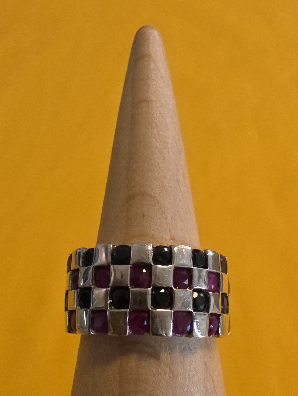 Vintage 925 Sterling Ring ▪︎ Checkerboard Pattern ▪︎ Rubies & Sapphires